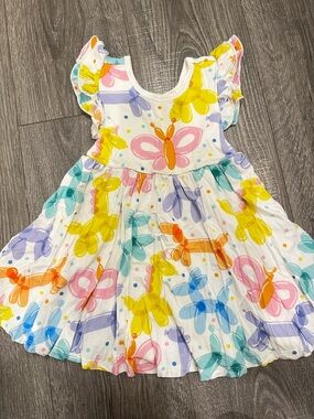 Little Sleepies White Dress with Multicolor Balloon Animal Print